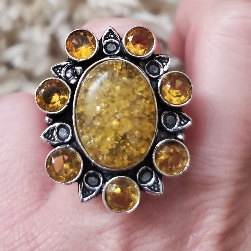 New Amber and Citrine 925 Silver Statement Ring. - Picture 6 of 12